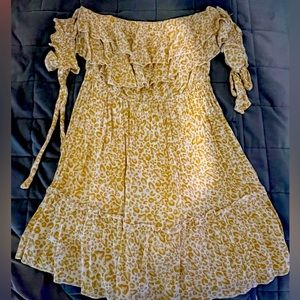 Yellow Leopard Print Off-the-Shoulder Dress